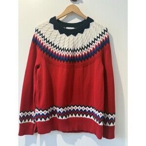 Charter Club Women Red Fair Isle Long Sleeve Crew Neck Sweater XL Nordic Scandi